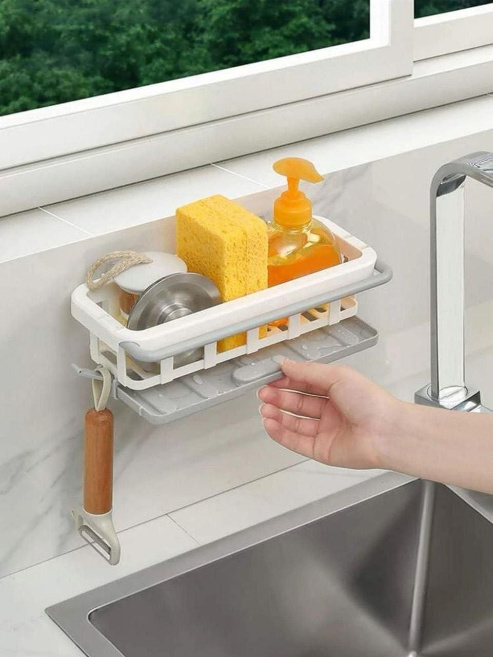 Retractable Sponge Storage Hanging Rack – Smart Kitchen Organizer