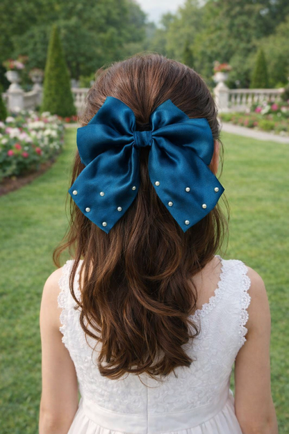 Silk Satin|Pearl Hai Bow|Navy Blue