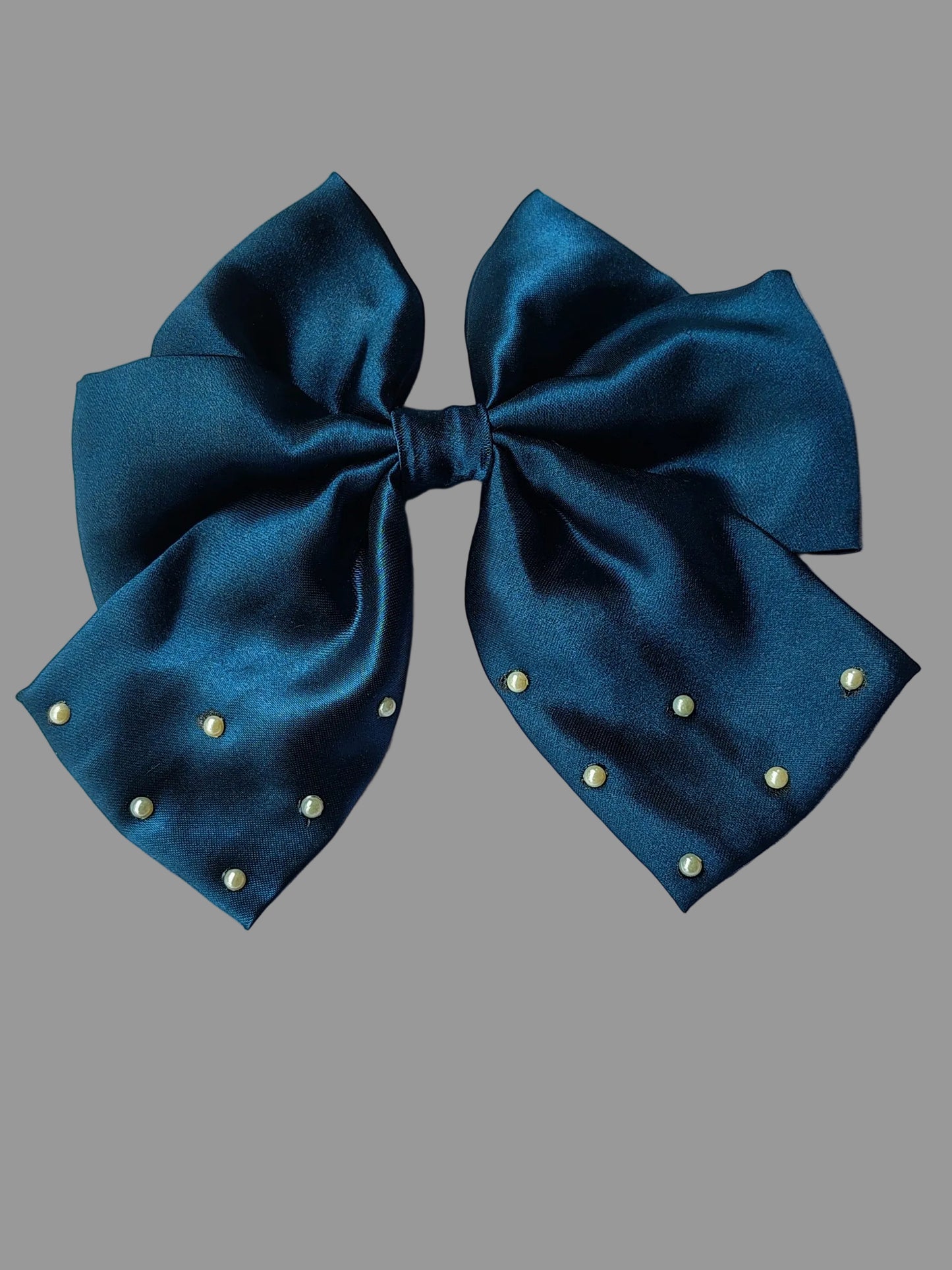 Silk Satin|Pearl Hai Bow|Navy Blue
