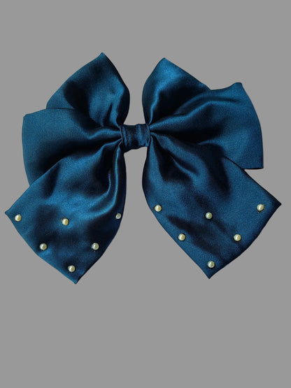 Silk Satin|Pearl Hai Bow|Navy Blue